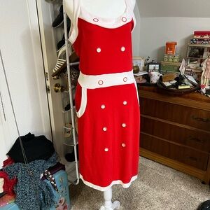 VENUS Red and White Scoop Neck Midi Sundress